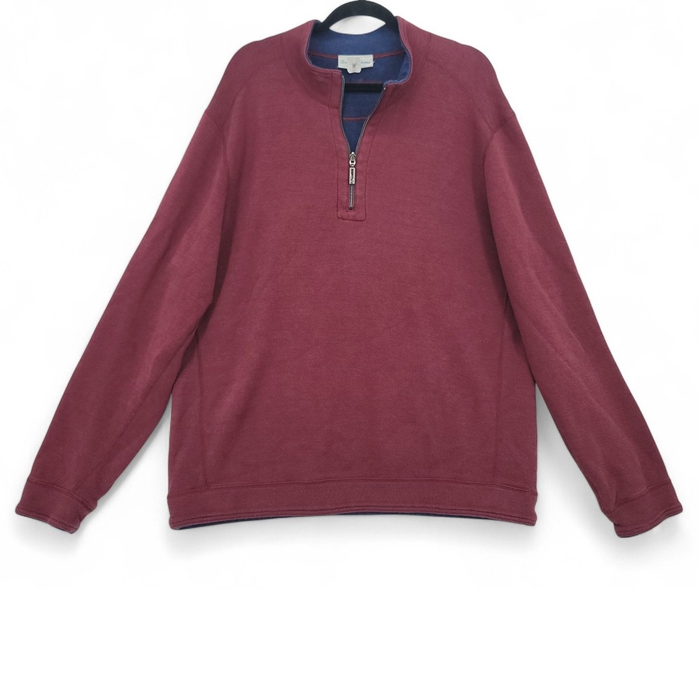 Tommy Bahama XL Reversible‎ 1/4 Zip Pullover Maroon Blue Sweatshirt GUC